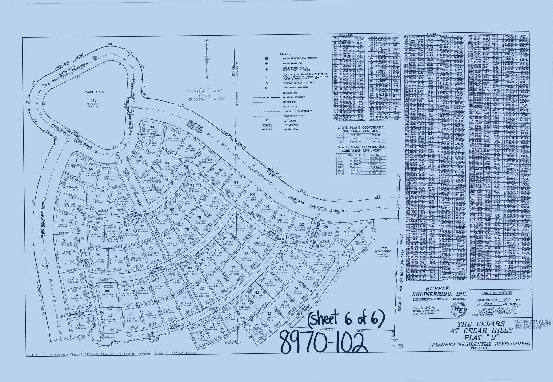 Blue-tinted original neighborhood detail from the original Cedars Plat B sheet 6